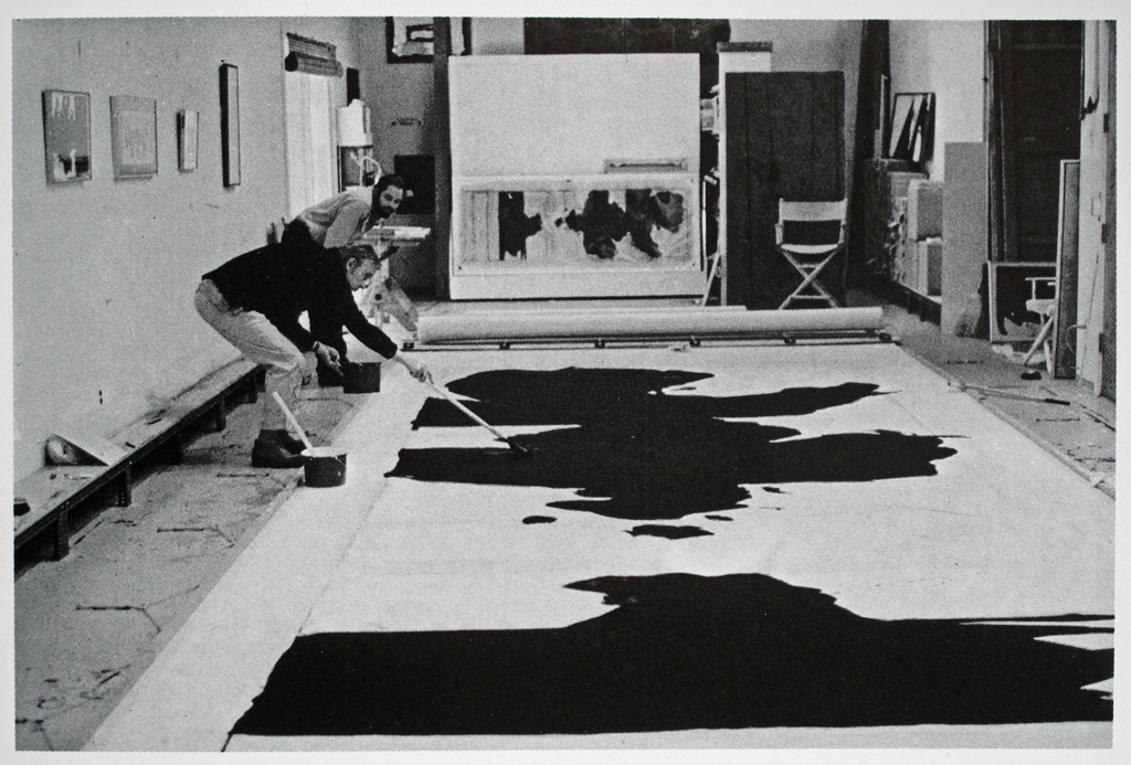 Robert Motherwell in his studio working on one of his 'Elergies'